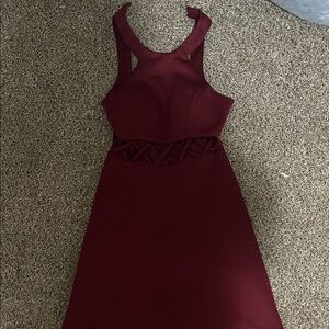 My Michelle Burgundy Cutout Waist Prom Dress